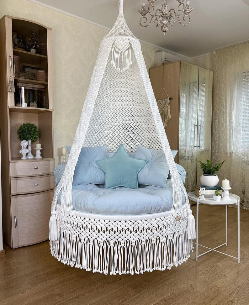 White Macrame Swing For Adults 40 inches - Leechoo